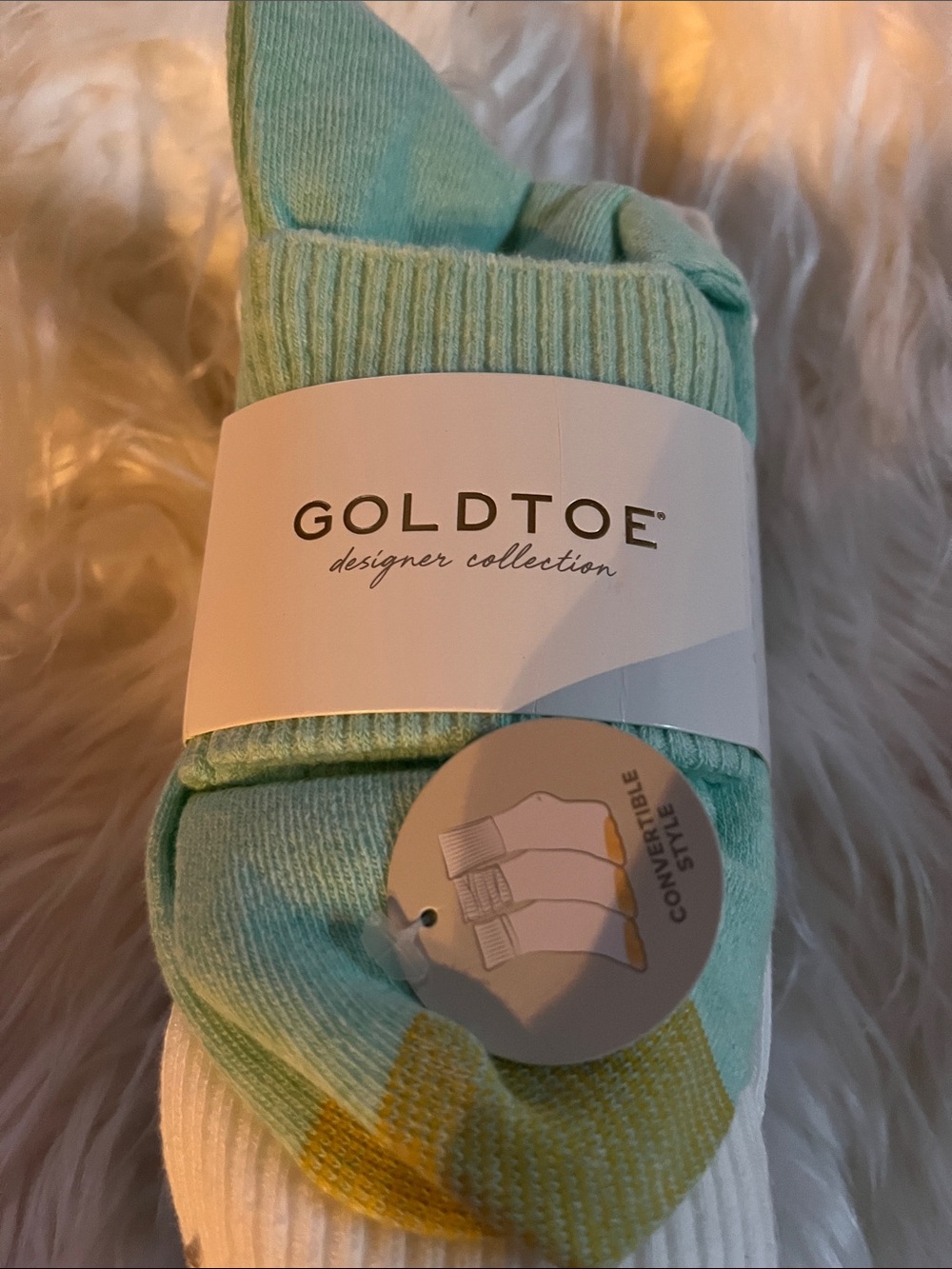 Gold Toe Mint Green, White & Yellow Casual Crew Socks 6 pairs